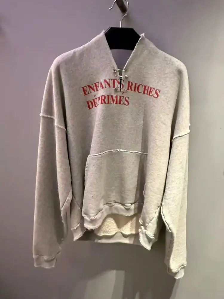 Making Distressed Slogan Pins with the Slogan "Erd Autonomous Depression Rich Second Generation" for a Distressed Short and Wide Hoodie Sweatshirt