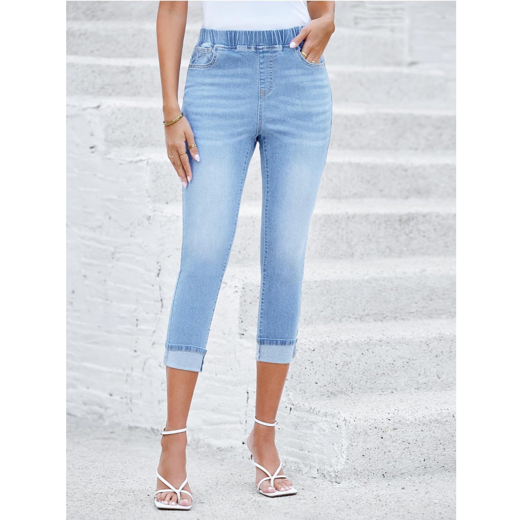 Cross-Border European and American Style 2W Elastic Waistband Stretch Jeans, Fashionable Casual Washed Jeans