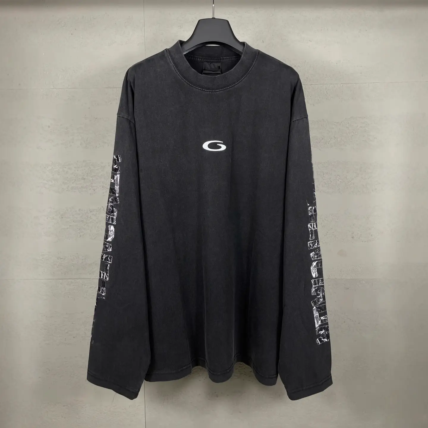 Paris High Version B Brand 25 New Masking Tape Printed Chest Logo Embroidered Loose Large Size Long-Sleeved T-Shirt