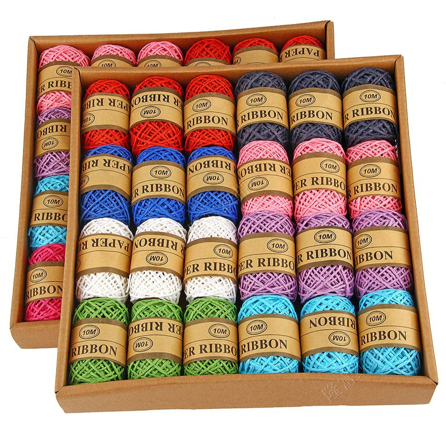 Color Lafite Double Strand Thin Paper Rope Kindergarten Hand-woven Small Chanel Style Flower Packaging Material diy Paper Rope Painting
