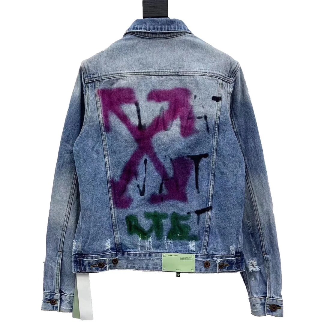 Specific size parameters Off-White 19FW graffiti spray paint denim jacket size xs s m l for men and women