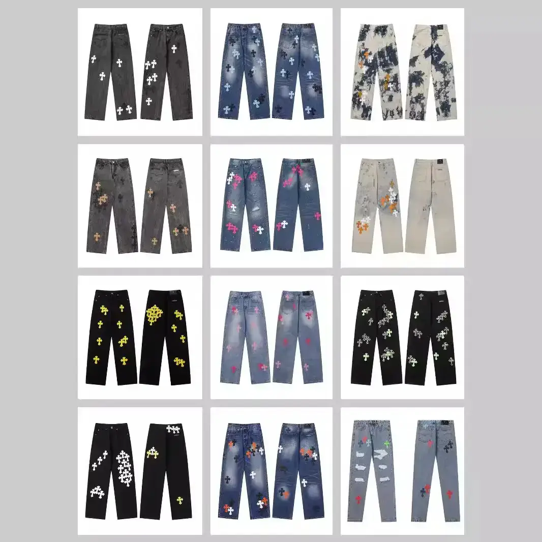 24 years Chrome Hearts early autumn new gram Luo men's and women's washed Denim trousers cross-border wholesale