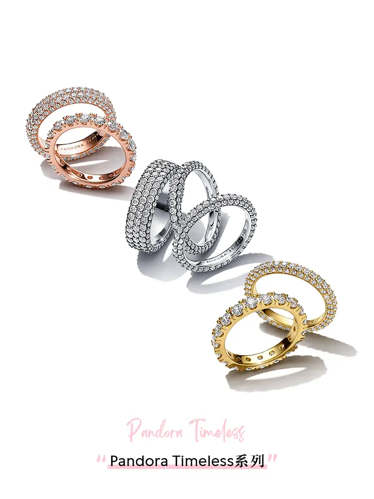 Pandora Pandora Single Row Pavé Pavé Ring Three-Dimensional Inlaid Design Fashion Style Couple Thin Circles
