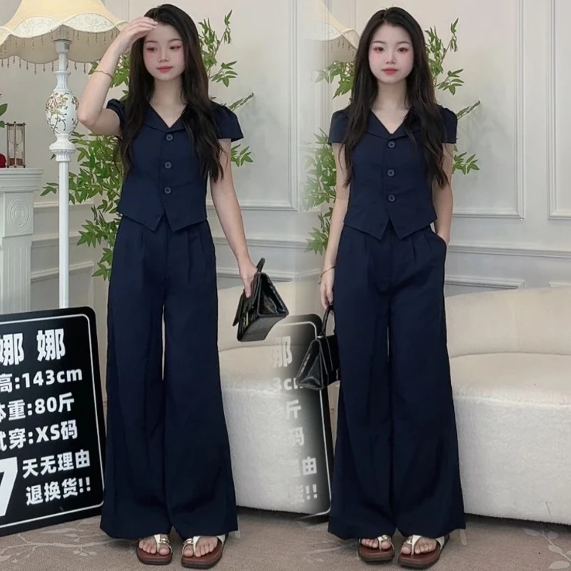 Unique and Beautiful Set for Petite Women, 2026 New Style Breathable Short-Sleeve Shirt and High-Waisted Wide-Leg Pants Two-Piece Set