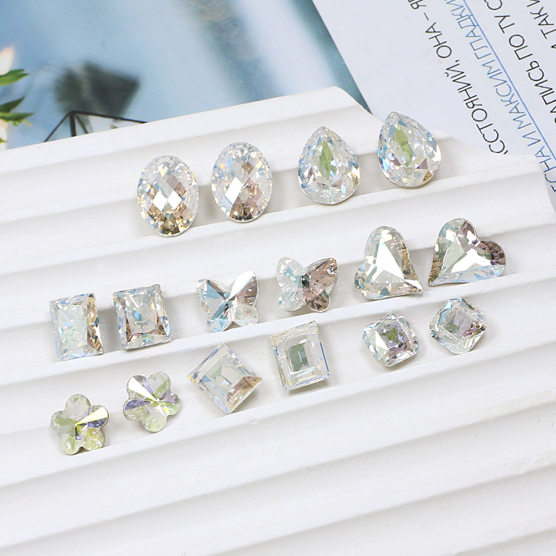 Dongzhou Nail Art Diamond White Colorful Mixed Explosive K9 Crystal Diamond Butterfly Fat Square Nail Decoration Diamond Jewelry Manicure