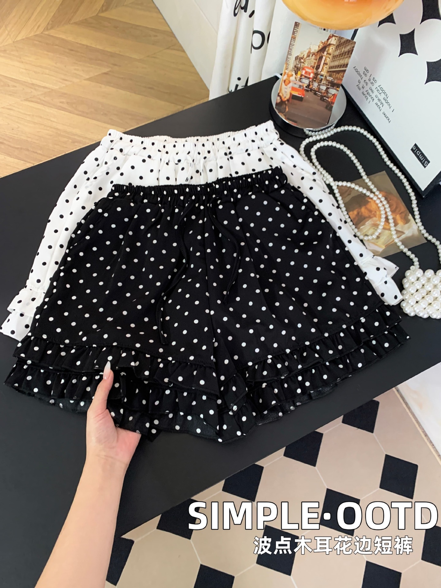 2026 Summer Versatile Sweet Polka Dot Ruffle Loose Wide-Leg Pants for Women with Lining, Casual Shorts Trendy Design