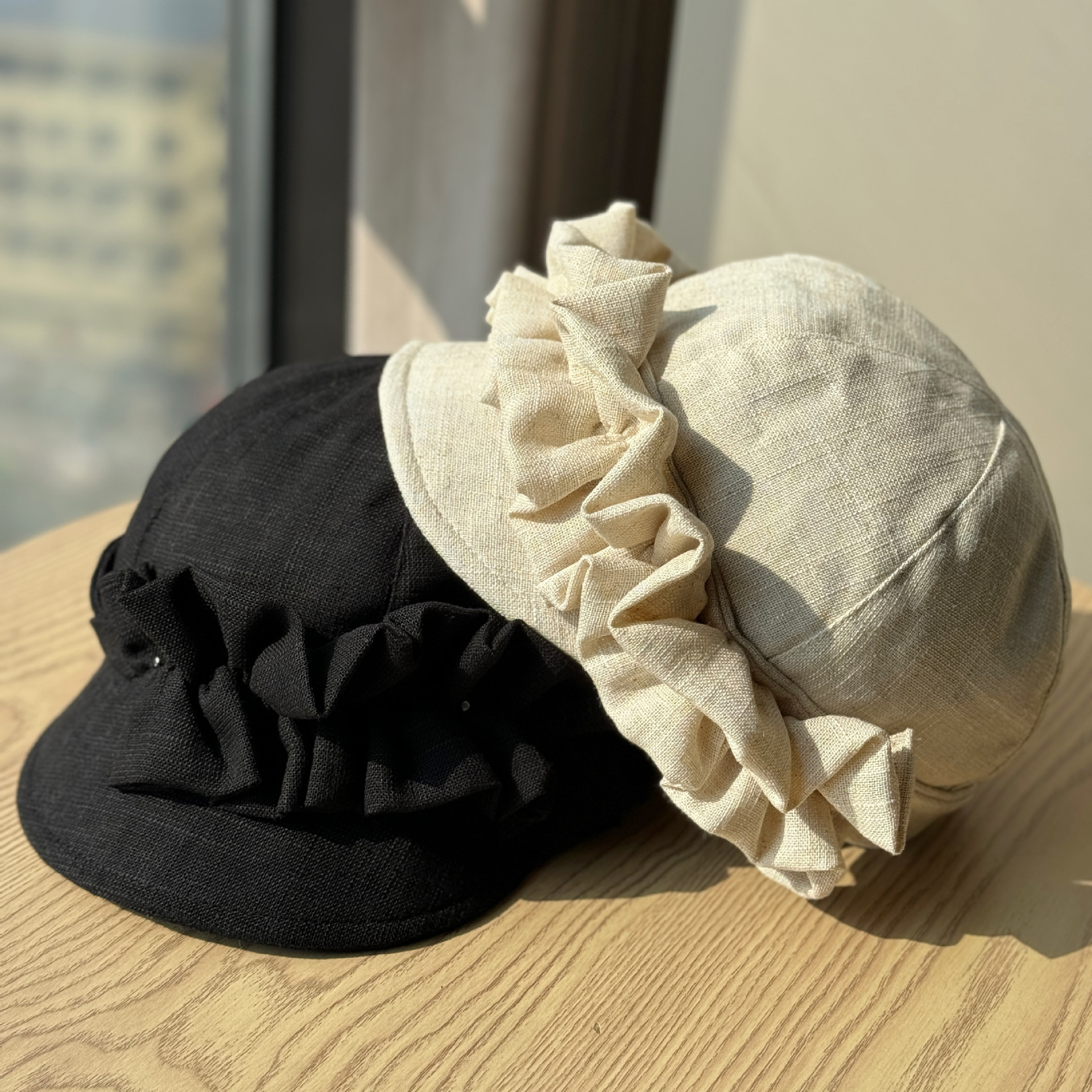 Korean-Style Niche Design Cotton-Linen Pleated Newsboy Hat, Fashionable Face-Slimming Cap, Women's Socialite Style Beret