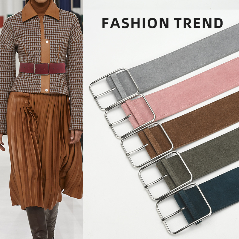 New Vintage Waist Seal Women's Pin Buckle Frosted Suede Cowhide Belt Genuine Leather Decoration Coat dress Belt