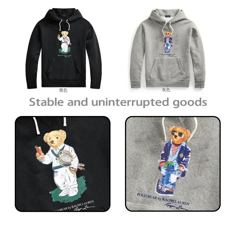 high quality Autumn and Winter Printed Bear Paul Men's Hooded Sweatshirt Youth Loose Jacket fleece-lined Thick Light Luxury