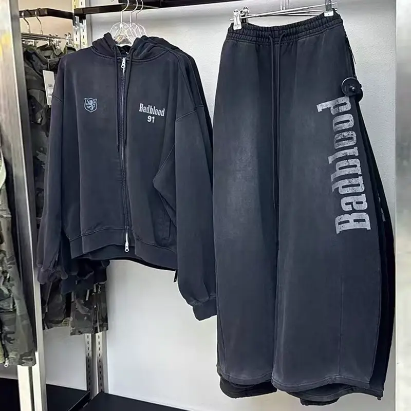 Korea badblood bcac series vintage washed and aged sweater hooded sports niche design jacket