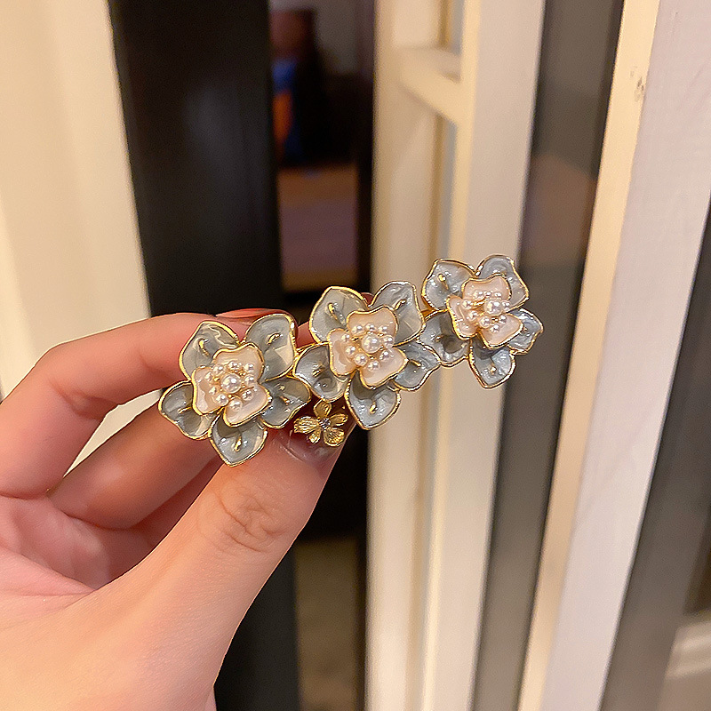 Korean Dongdaemun Elegant Pearl Oil Drop Flower Side Clip Hairpin Natural Wind Design Simple Fashion Hairpin Hair Accessories