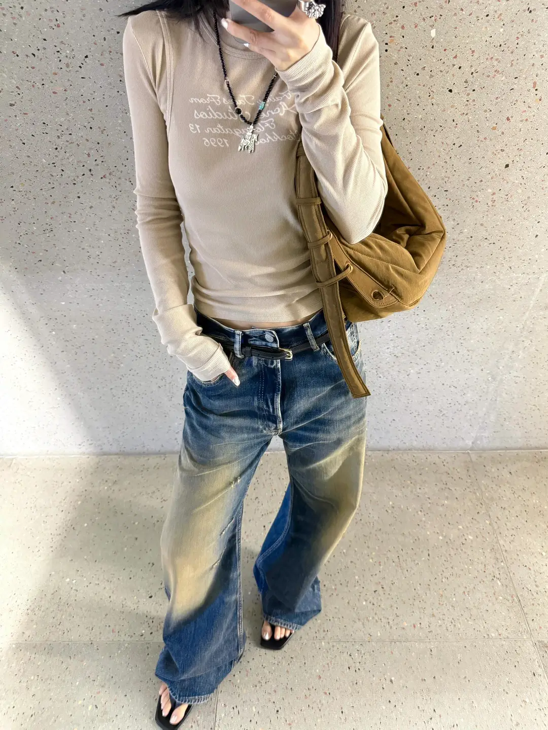 Ac Style 2021M Mud-dyed dirty jeans casual washed old cat whiskers frayed micro-raised high-waisted pants