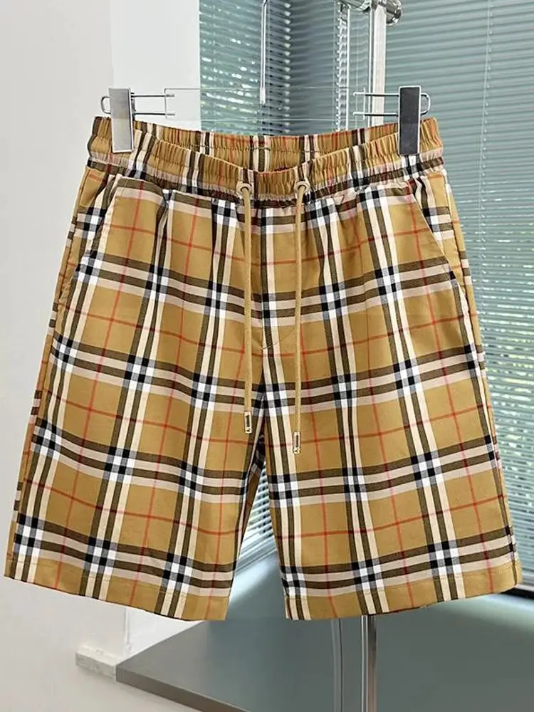 Bur*berry plaid athletic shorts, plus size casual thin five-point pants, new beach shorts