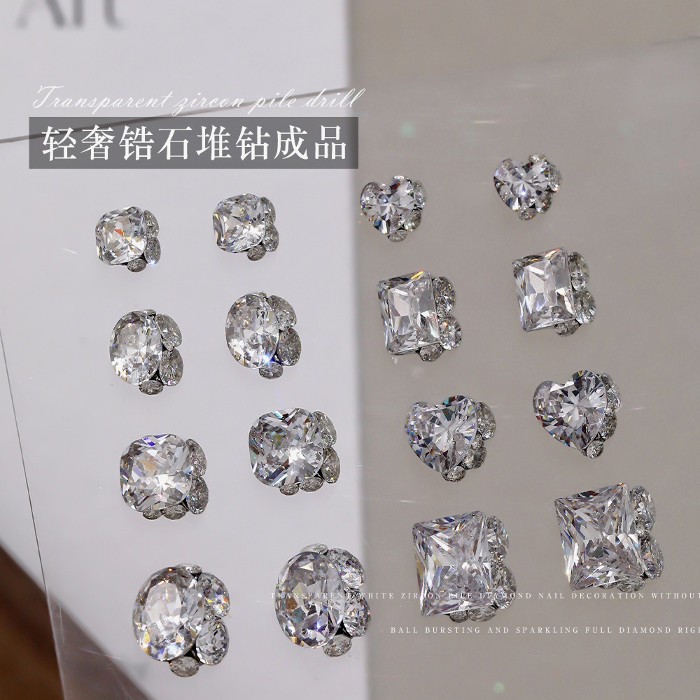 New nail drill jewelry transparent zircon finished pile drill burst full diamond love pigeon egg nail decoration drill