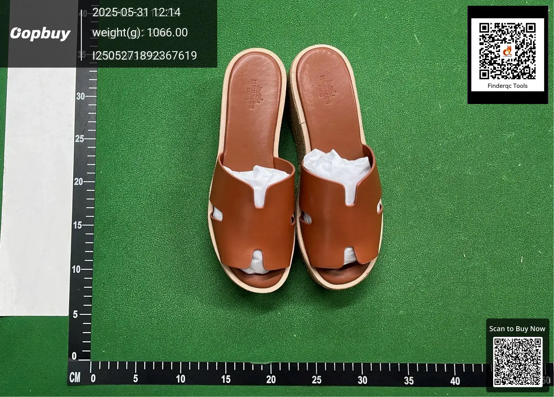 Genuine Leather Wood Grain Thick Bottom H-Loving Slippers Women's Summer Wedge Heel Slippers Small Height-Increasing Beach Sandals