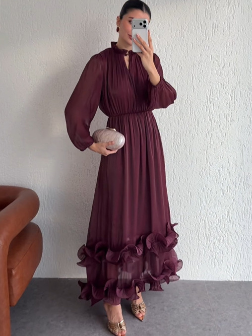 2026 Spring New Cross-Border European and American Style Long Elegant Layered Cake Dress Long Dress