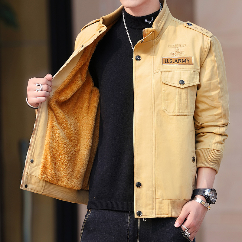 Cross-border Men's Amazon Winter Velvet Thickened Large Size Men's Jacket Pure Cotton Aviator Workwear Casual Jacket