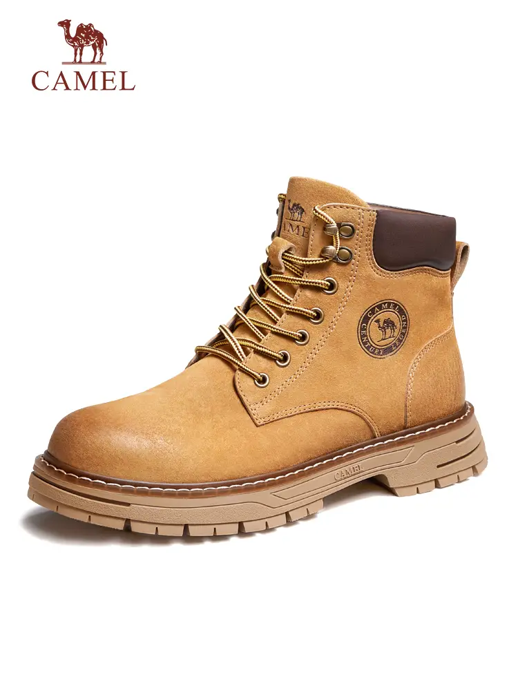 [Same Style as Wang Junkai] Camel parka Boots Boots Men's Spring High-Top Thick Bottom Abrasion Resistant Outdoor Rhubarb Boots