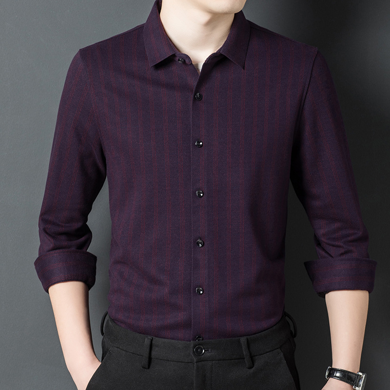 Men's Long Sleeve Shirt 2024 Autumn and Winter Business Casual Non-Ironing Men's Fashionable Dad's Thick Wool Shirt