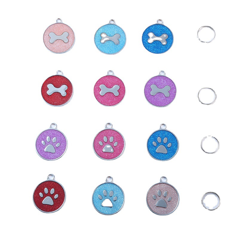 Glazed Dog Bone Dog Tag Pet Collar Supplies Anti-Lost Id Tag Gold Powder Epoxy Pendant Hanging Neck Accessory