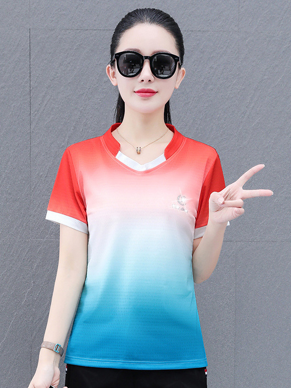 Ice Silk Short-Sleeved T-Shirt for Women, Summer Thin Style, 2026 New Model, Loose Fit, Large Size, Gradient Color, Sports Quick-Dry Breathable Top