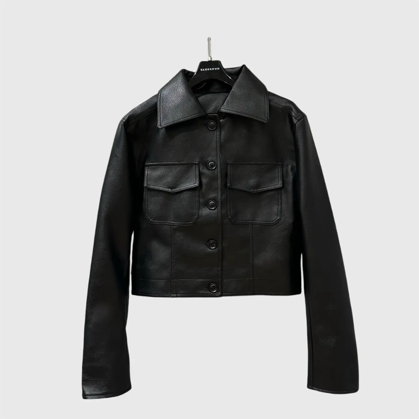 Fashion Dark Ro Style Women's Fashionable High Street Black Leather Jacket Loose Easiest for match Classy Slim Looking Short Leather Outwear