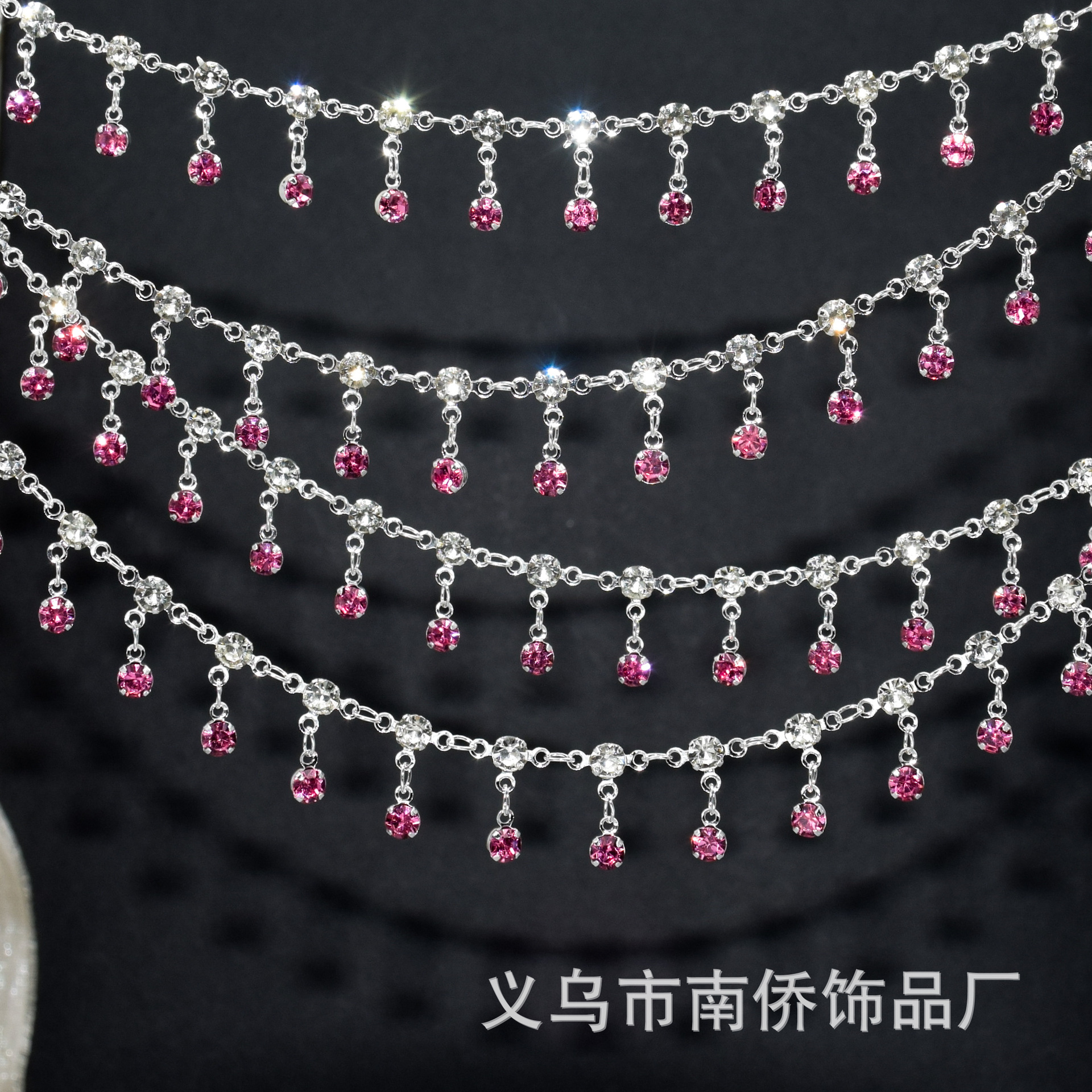 DIY Chain Sparkling Pink Three-Hanging Diamond Chain High Color Copper Chain Necklace Waist Chain Clothing Accessories Jewelry