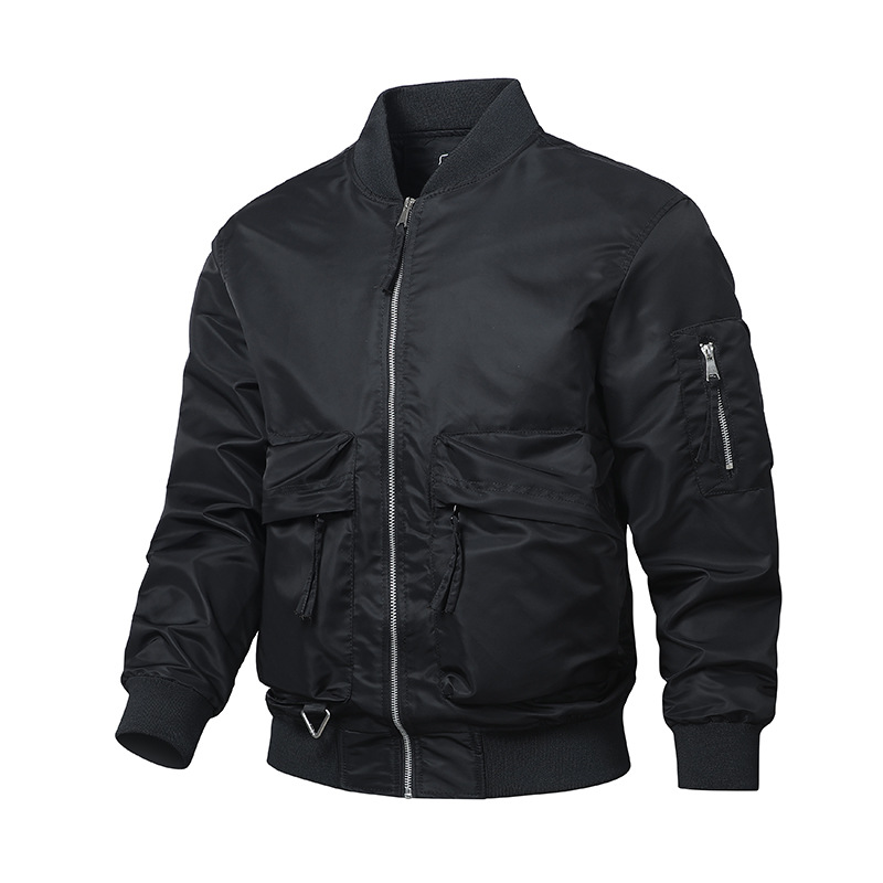Spring, Autumn and Winter Pilot Nylon Jacket Men's Windproof Motorcycle Baseball Uniform Fleece-Lined Cotton Coat Handsome Work Jacket Trendy