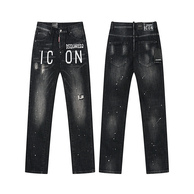 Cross-Border Foreign Trade Dsquared Men's Slim-Fit Skinny Jeans Italian Trendy Brand Washed and Distressed Jeans