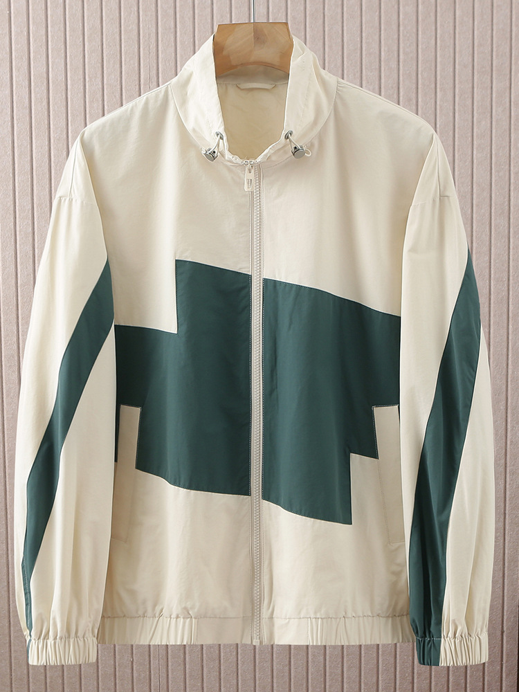 Wholesale Brand Casual Stand-Collar Jacket for Men, Spring and Autumn Fashion Color-Blocking Outerwear 1Y077