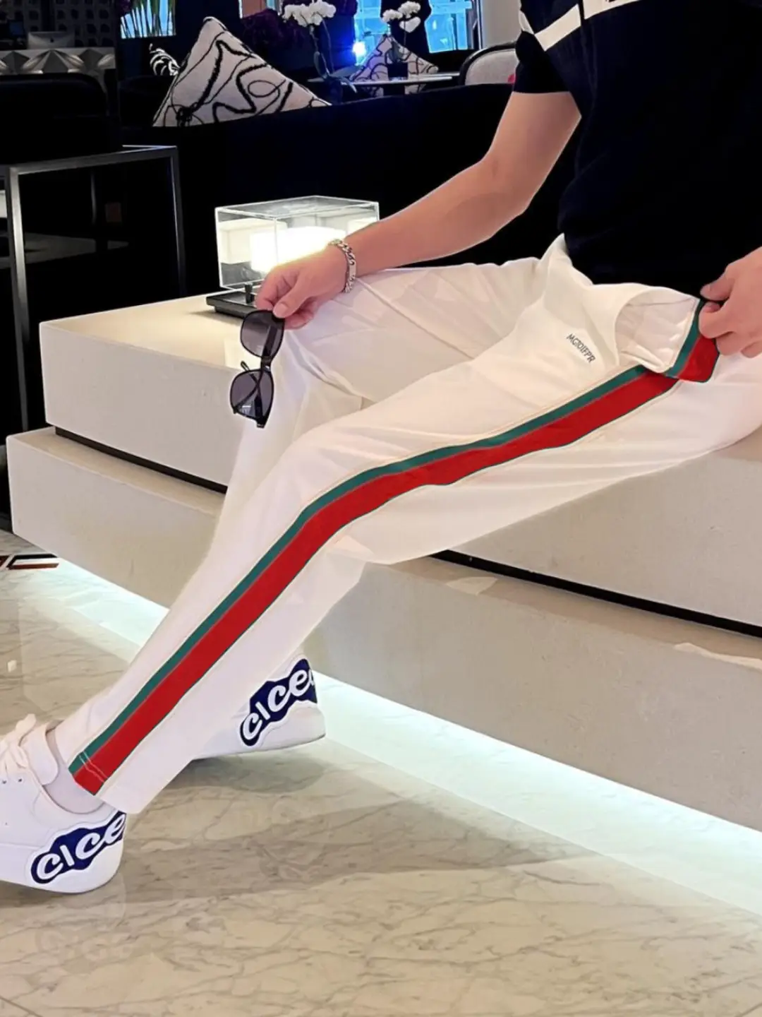 2025 Summer Classy letter Embroider Webbing Stripes Straight-leg White Casual Pants Men silm European Long Pants Trendy