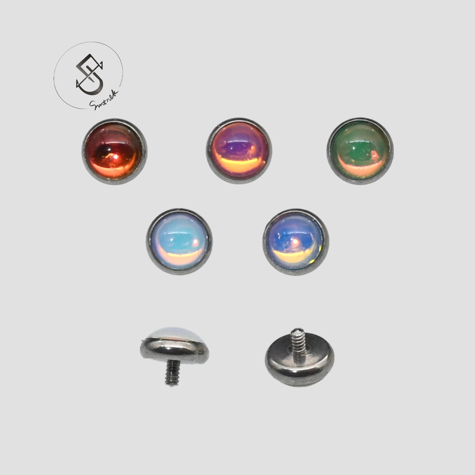 SMTNEK 0.9 Teeth Titanium Steel Multicolor Reflective Film Gum Drop Lip Stud Earrings Jewelry Head Accessories