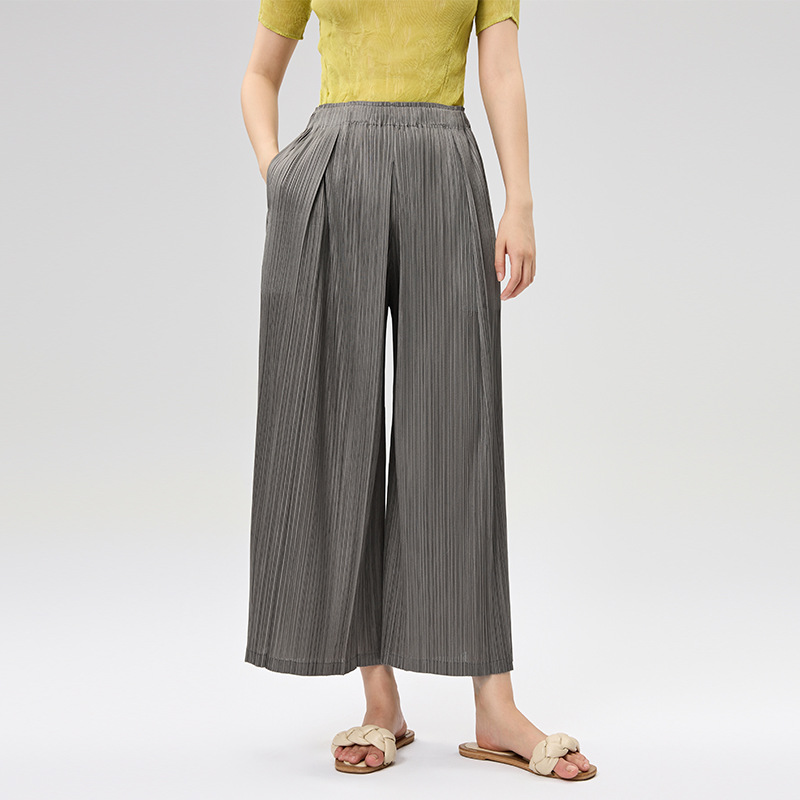 Counter Quality 2025 High-end Fashionable Pleated Wide-leg Pants All-match Loose Slimming Straight-leg Casual Pants