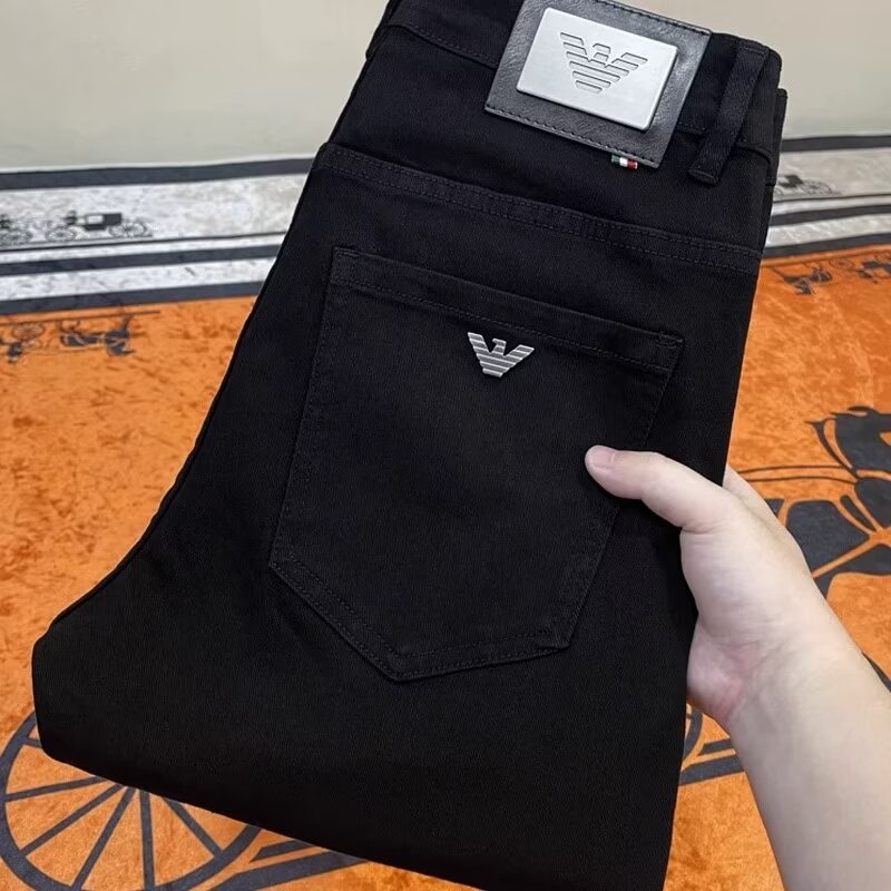 Men's Pure Black Straight-Leg Jeans, Simple Slim Fit, Stretchy, Business Casual, European Style, New Spring and Autumn Men's Denim Trousers