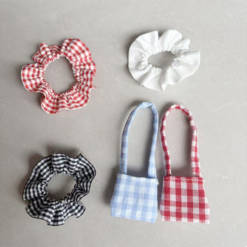 Cute Mini Canvas Bag, Plush Toy, Plaid Bag, West Highland Terrier Doll, Twist Stick Puppy Accessories, Plaid Skirt, Doll Clothes