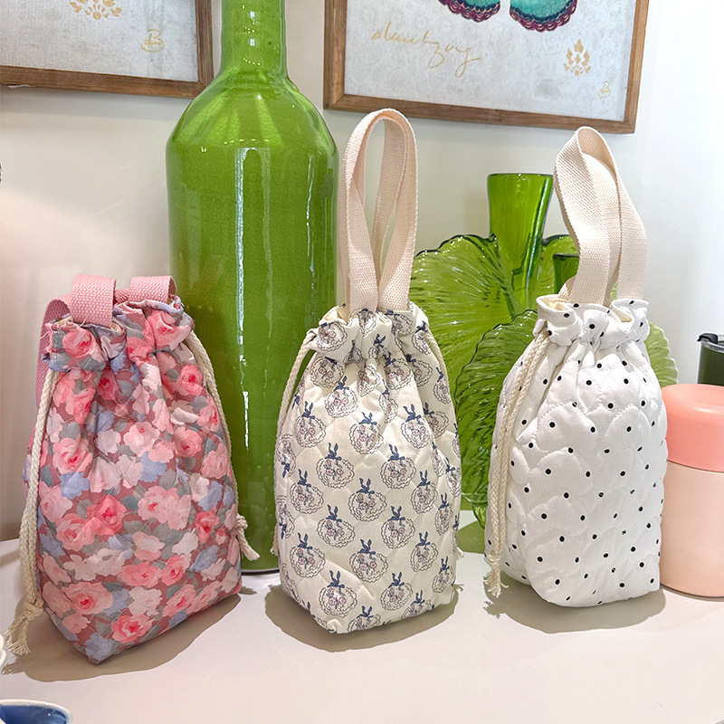 Fashionable Printed Tote Bag, Portable Insulated Cup Canvas Bag, Drawstring Bucket Bag, Outdoor Umbrella and Water Cup Bag