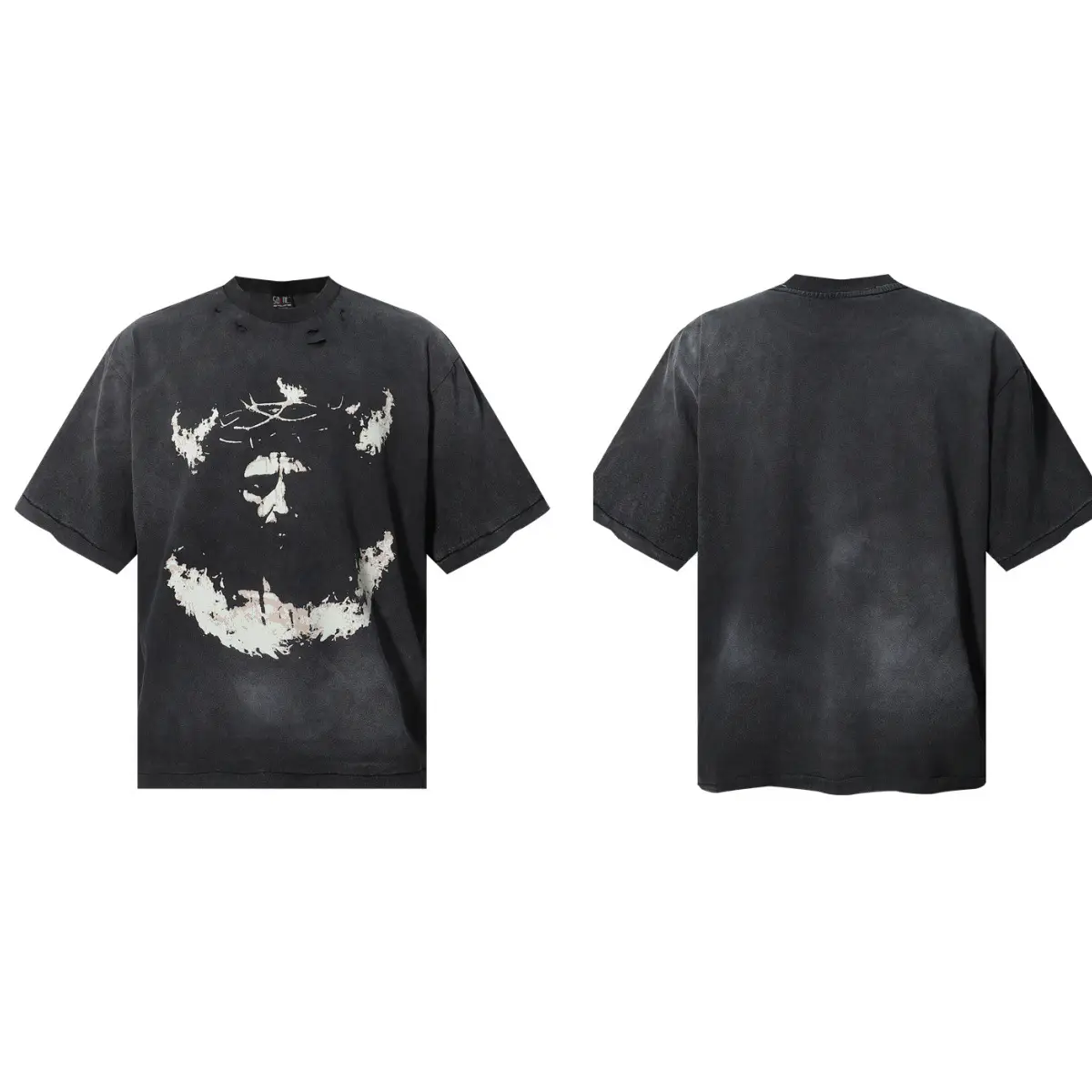 Cross-Border Export Saint American Summer New Style Washed Distressed Printed T-Shirt Loose Round Neck Short-Sleeved Men's