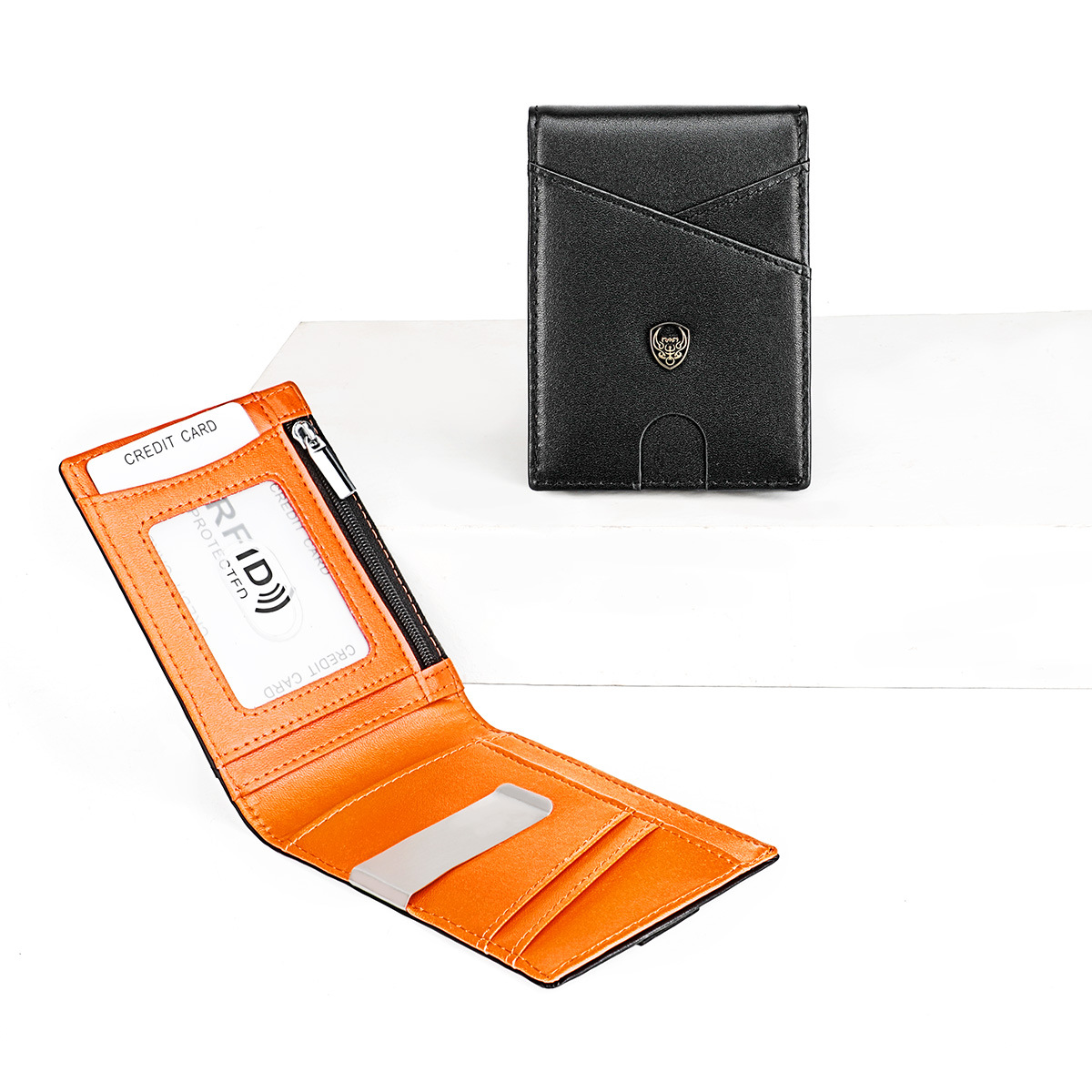 New Arrival Gold Clamp Shielded Slim Bi-Folded Genuine Leather Ultra-Thin Simple Front Pocket Wallet for Men and Women Wallet Gift