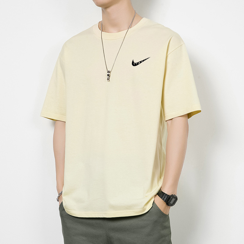 Cross-Border 2025 New Summer New Product 260g Heavy Small Off-Shoulder Pure Cotton Short-Sleeved Men's and Women's T-Shirts Short-Sleeved T-Shirts