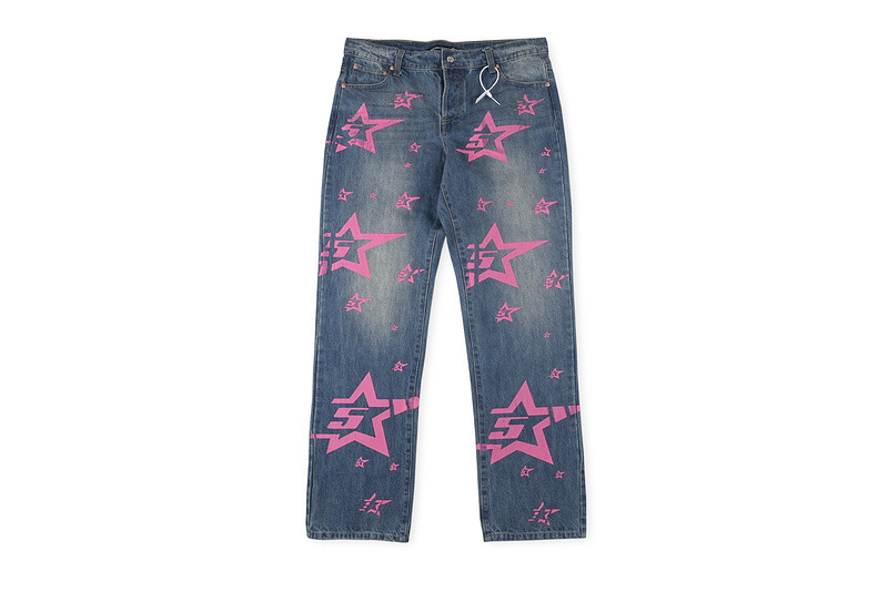 Star-like Sp5der 555555 Wed Hoodie SKY wash Denim trousers
