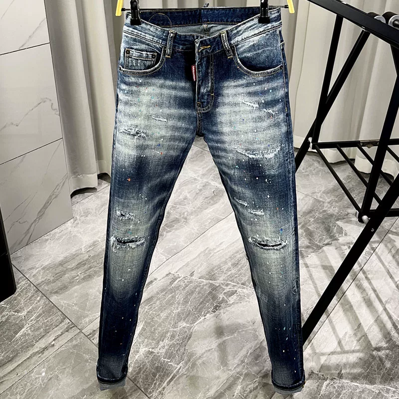 New 25 Autumn/Winter Four Seasons Jeans for Men D2 Stretch Slim fit Small Leg Pants DSquare Designer Europe Station