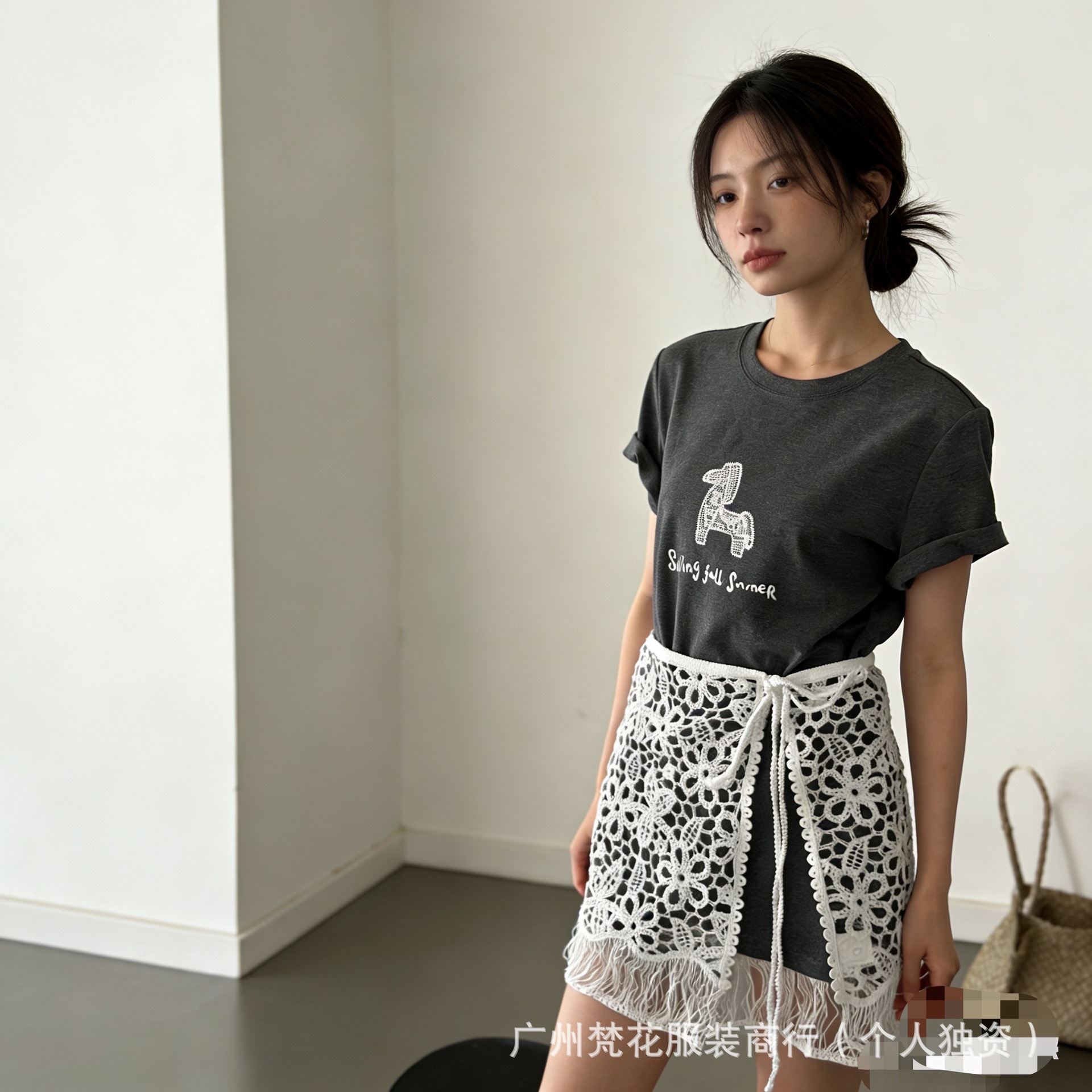 Korean Gauze Skirt with Waistband, Women's Lace-Up Hem, New Versatile Lace Half-Skirt Apron 2025 Short Skirt