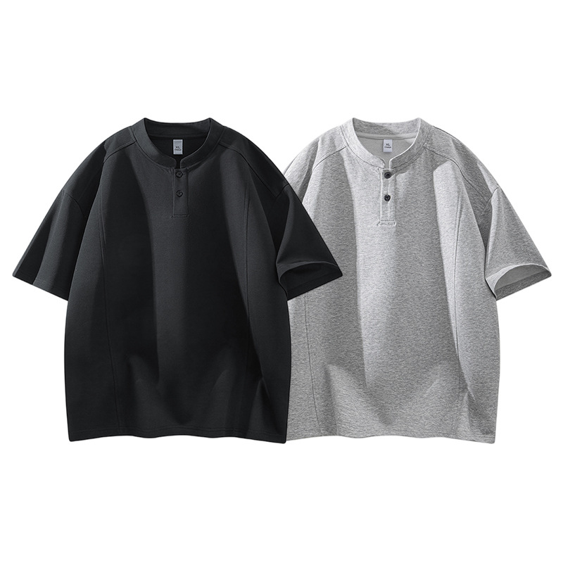 Short-Sleeved Round-Neck T-Shirt Customized with Trendy Brand Henry Collar, Ice-Feel Short-Sleeved Casual Loose-Fitting Half-Sleeve T-Shirt for Men and Women, Breathable Top for Summer