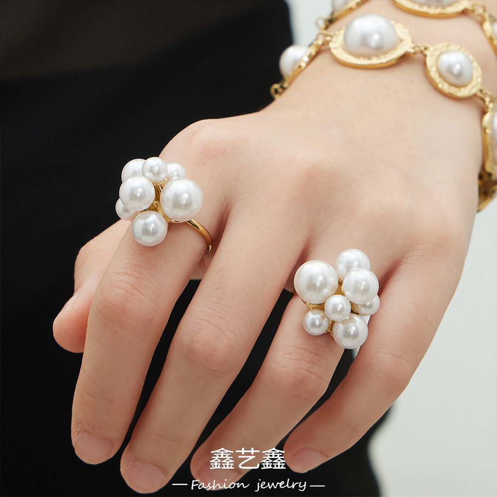 Stainless Steel Colorful Shell Bead Open Ring Personalized Round Rubber Paper Bracelet Jewelry Set Plated with 18K Real Gold That Does Not Fade