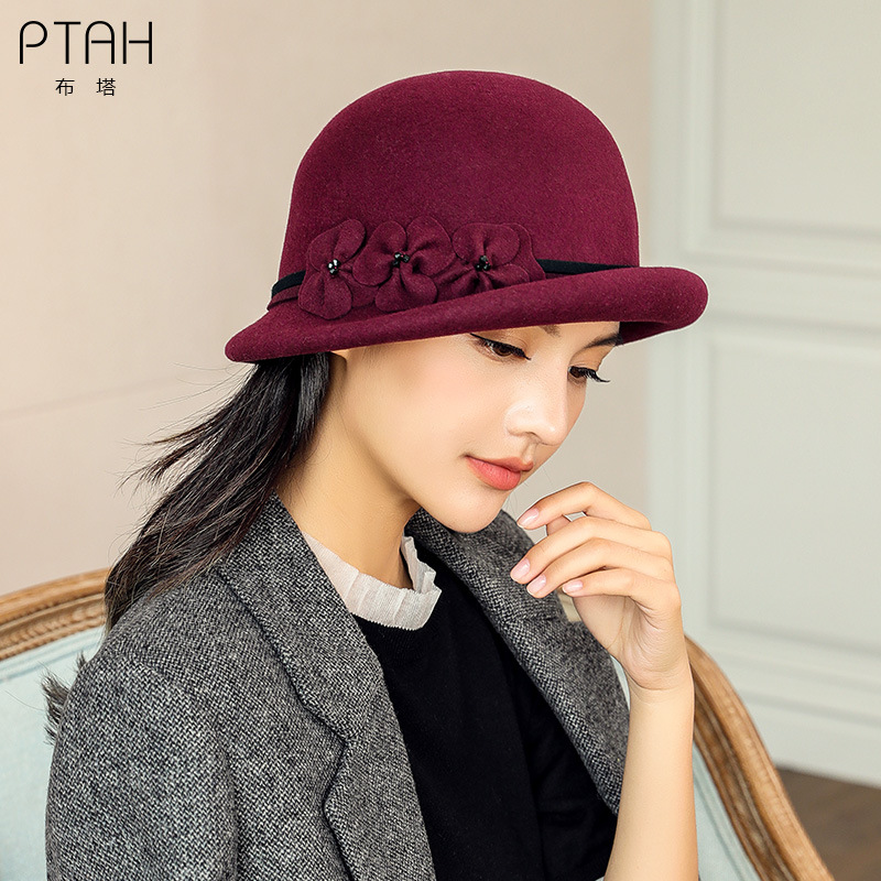 Hat Women's Autumn and Winter Korean Style All-Match Wool Elegant Flower Beret Retro Curled Small Top Hat PT1036