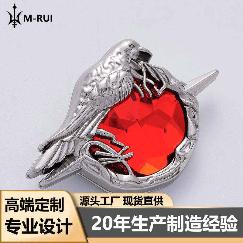 Retro Fashion Ready-Made Crow Brooch Suit Jacket Coat Sweater Decorative Red Diamond Metal Badge