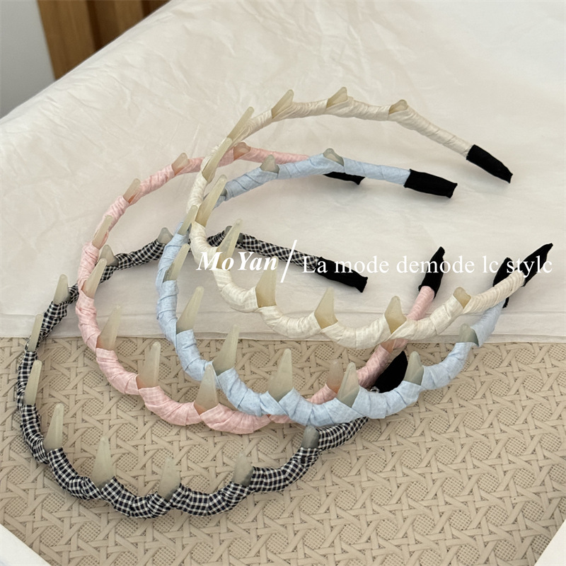 Korean Style Fresh-looking Plaid Cloth Card Broken Hair Hoop Women's New Style Face Wash Special Toothed Non-slip Hair Bundle All-match Headband