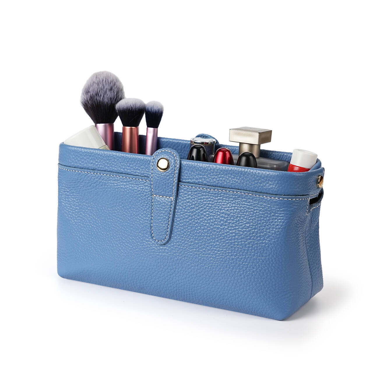 New Wash Bag Mouth Gold Cosmetic Box Eye Shadow Lipstick Makeup Tools Storage Bag Skin Care Products Clutch Bag Genuine Leather