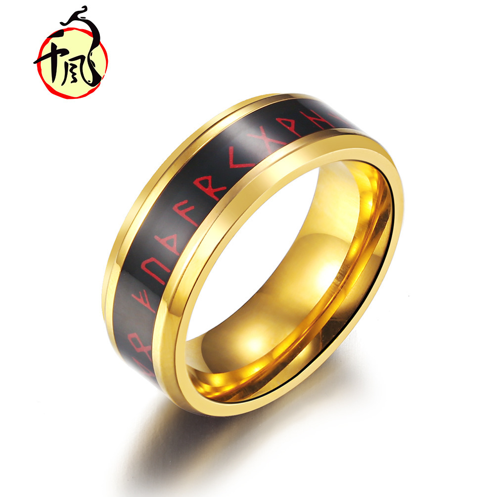 Simple Nordic style Viking text totem intelligent temperature sensing temperature ring test body temperature titanium steel ring bracelet