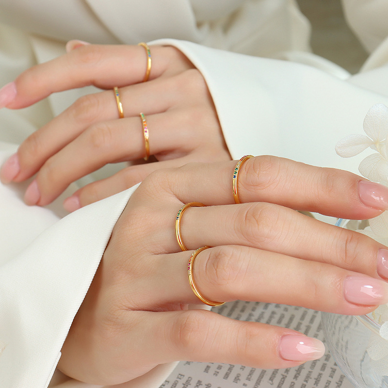 Marka French Variety of Color Zirconium All over the Sky Star Fine Circle Personality Contrast Color Ring Stacked Titanium Steel Jewelry for Girls